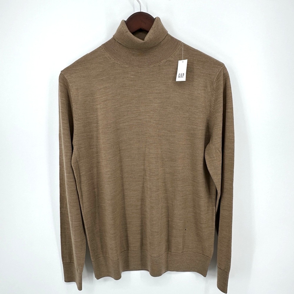 Gap Mens M Brown 100% Merino Wool Turtleneck Sweater Fine Knit